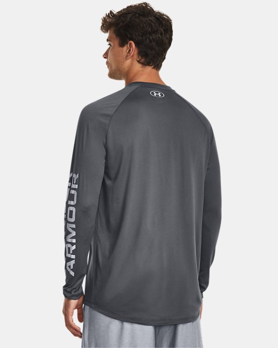 เสื้อแขนยาว UA Tech™ Print Fill สำหรับผู้ชาย in Gray image number 1